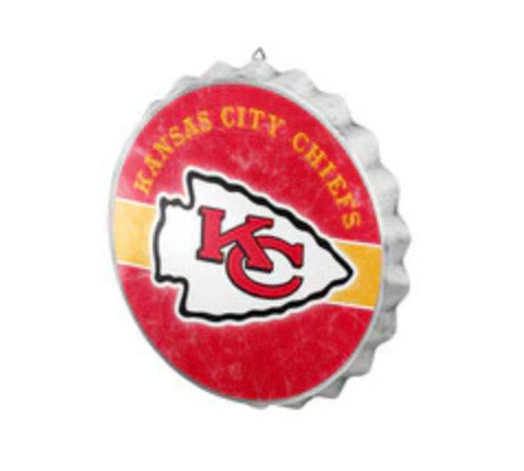Kansas City Chiefs Metal Distressed Bottle Cap Sign