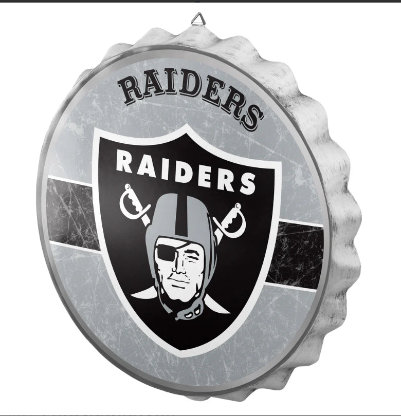 Las Vegas Raiders Metal Distressed Bottle Cap Sign