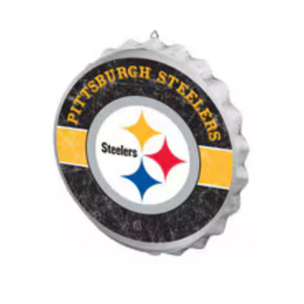 Pittsburgh Steelers Metal Distressed Bottle Cap Sign