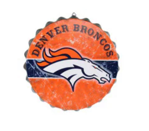 Denver Broncos Metal Distressed Bottle Cap Sign
