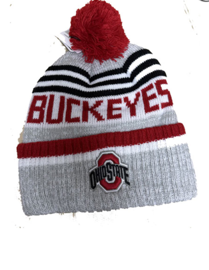 Ohio State Buckeyes Pom Pom Striped Knit Cap